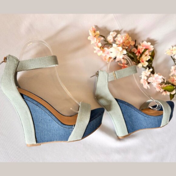 Denim Platform Wedge Sandals - Picture 7 of 9